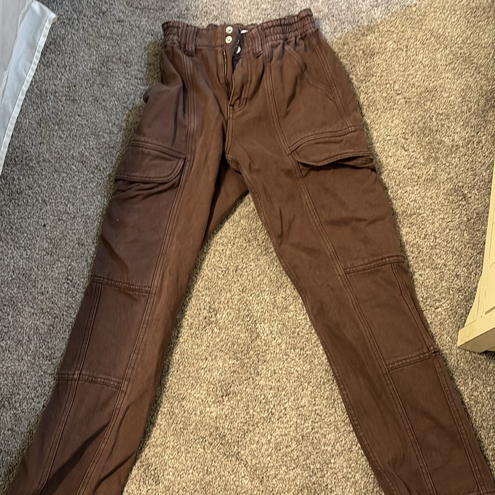 Pacsun Elastic Waist Brown Cargo Jeans